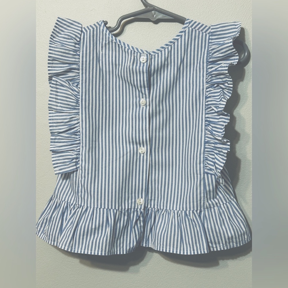 Zara Girls Striped Blue and White Ruffle Blouse in Size 3T - Picture 2 of 6